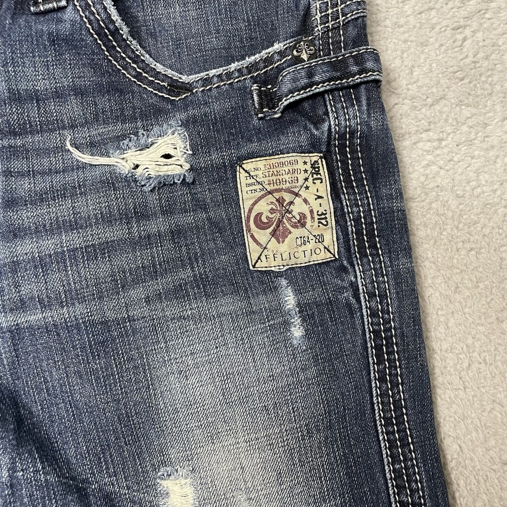 Affliction Cooper Relaxed Boot Jeans Mens 33x32 Blue Distressed Typhoon Wash - Picture 3 of 15